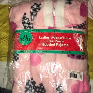 Ladies hooded micro fleece one piece pajama